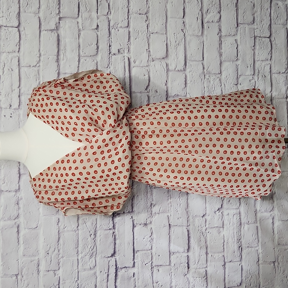 ANTHROPOLOGIE The Addison Story 100% Silk Cream & Red Dot Dress Sz Small